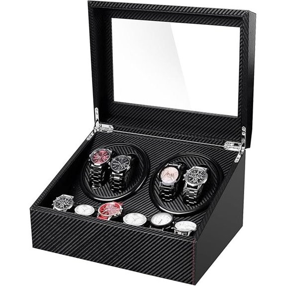 Automatic Watch Winder with Storage and Leather Design