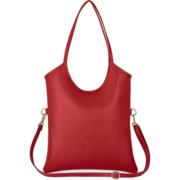Italian Leather Tote Bag with Zipper & Adjustable Strap