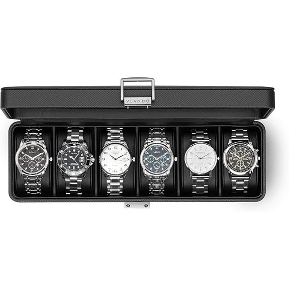 Vlando 6-Slot Leather Watch Case with Glass Lid