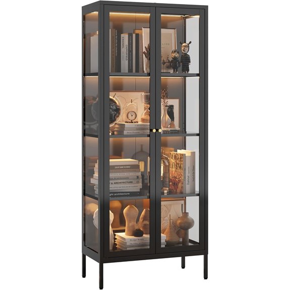 Glass Display Cabinet with LED Lights and Shelves