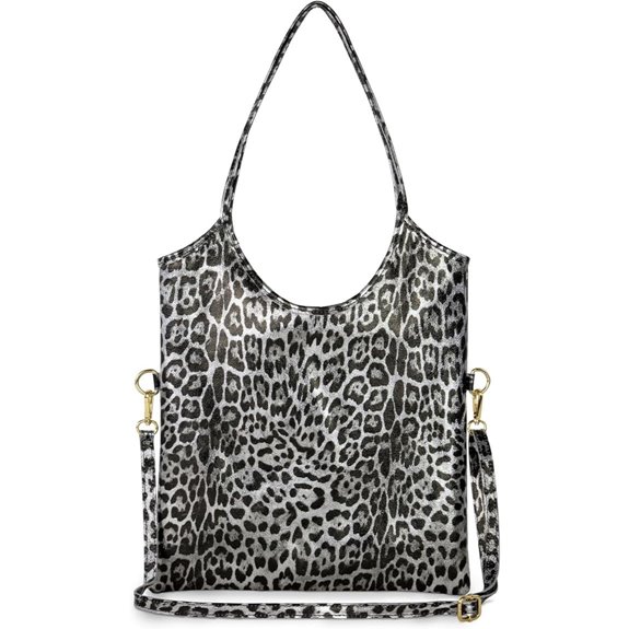 Italian Metallic Suede Tote with Leopard Print & Zipper
