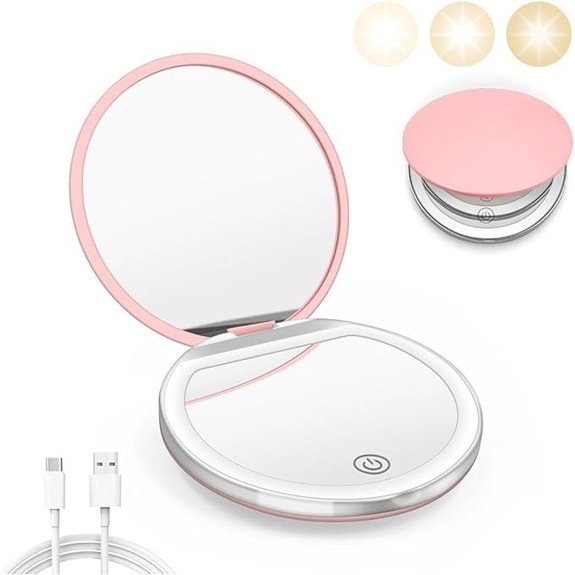 Compact Lighted Mirror with Magnification and USB