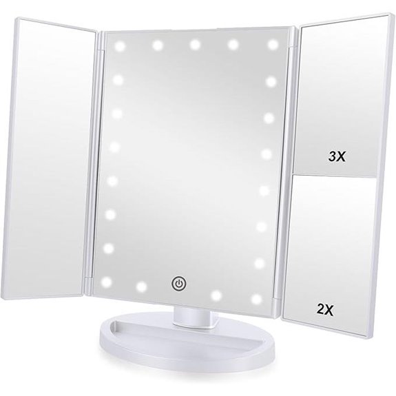 Tri-fold Lighted Makeup Mirror with LEDs and Touch
