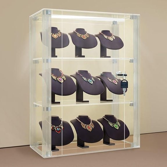 NONEMEY Lockable Acrylic Display Case 3-Tier Dustproof Organizer