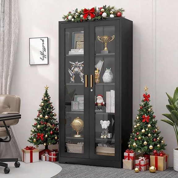 Glass Display Cabinet with Lock and Adjustable Shelves