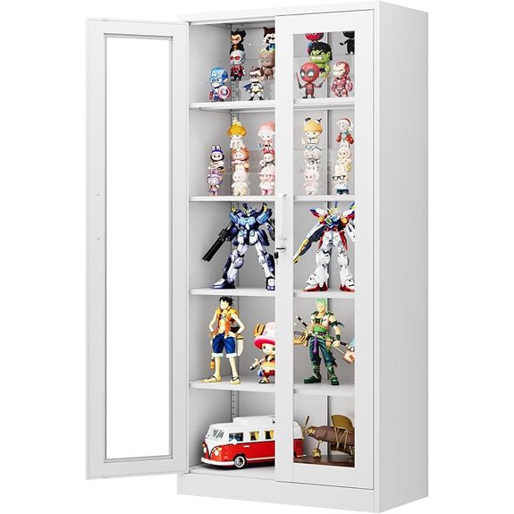 Glass Display Cabinet with Shelves and Lock