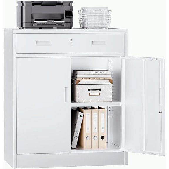 Metal Storage Cabinet with Lockable Drawer and Shelves
