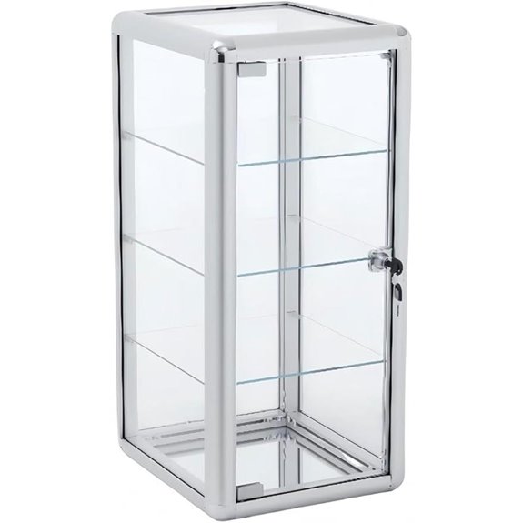 Lockable Tempered Glass Display Case with 4 Shelves