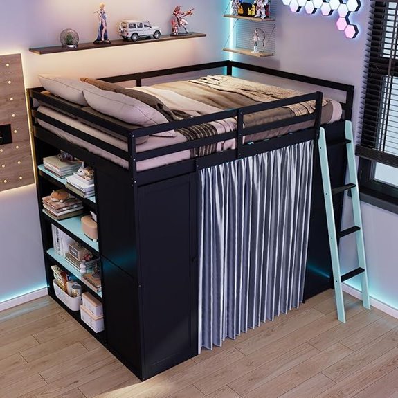 Meritline Full-Size Loft Bed with Desk and Storage