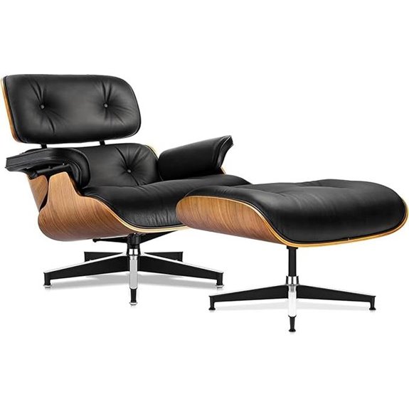 Premium Black Leather Mid Century Chaise Lounge Set