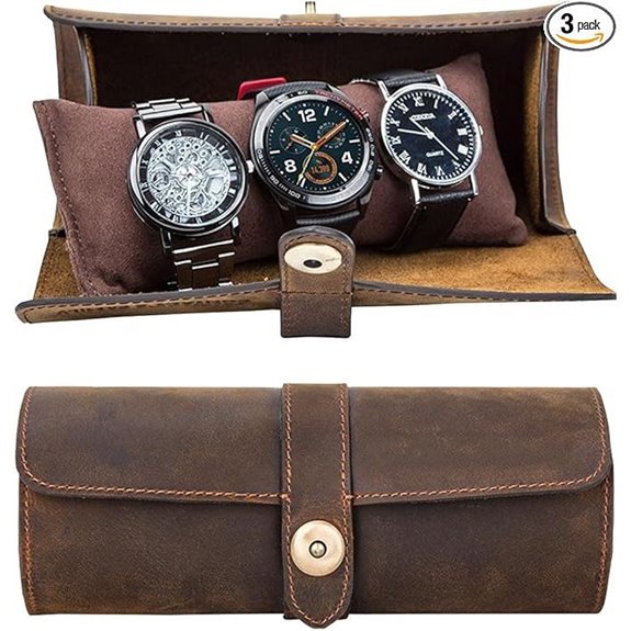 Genuine Leather Watch Roll Case for 3 Watches