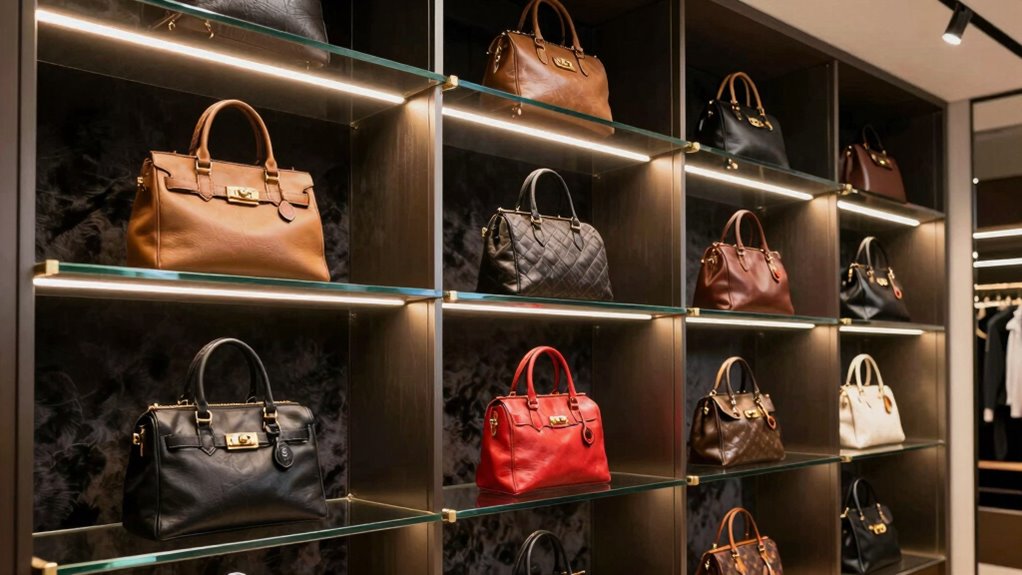 luxury handbag display shelves