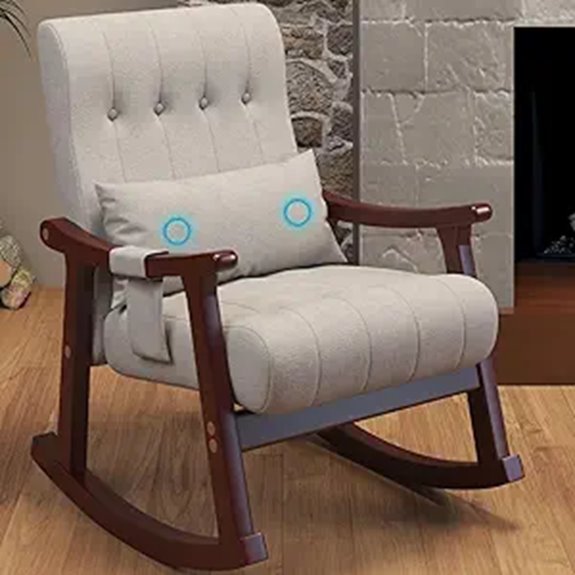 Upholstered Rocking Chair with Massage and Side Pocket