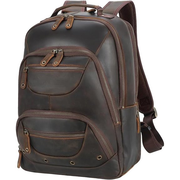 TIDING Men's Leather Laptop Backpack 19L Travel Rucksack