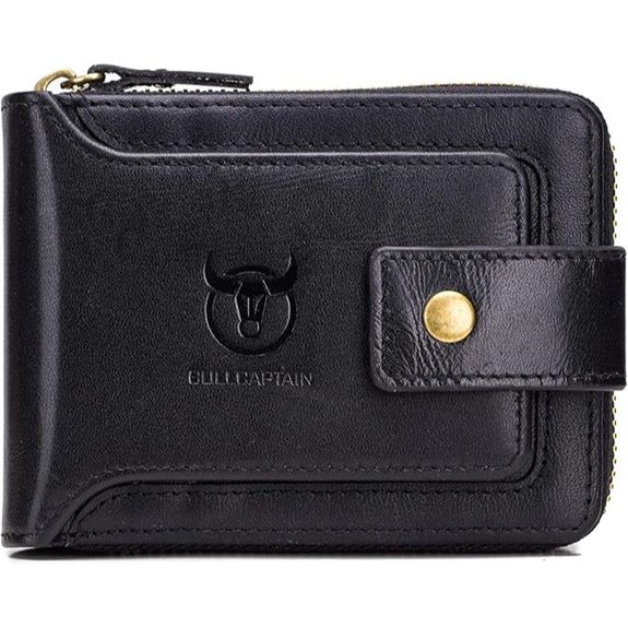 BULLCAPTAIN Men's Leather RFID Bifold Wallet with Zipper