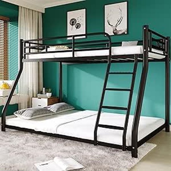 Metal Twin Over Full Bunk Bed with Ladder and Guardrail