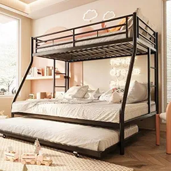 SUNLEI Metal Bunk Bed with Trundle and Safety Guardrails