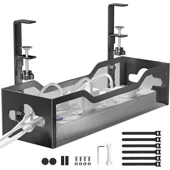 Under Desk Metal Cable Management Tray with Clamp
