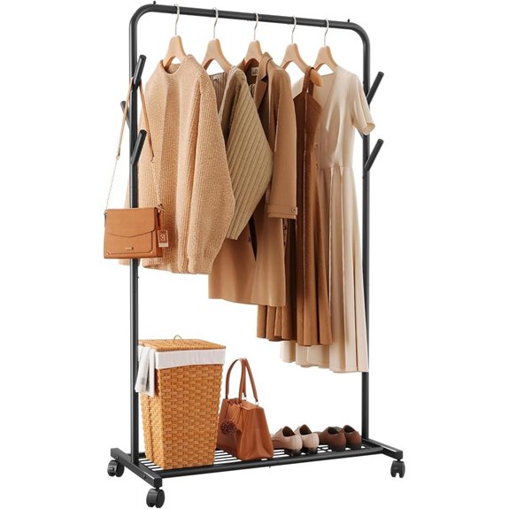 Metal Rolling Clothes Rack with Shelf