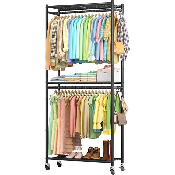 Clothes Rack with Shelves Wheels & Hooks