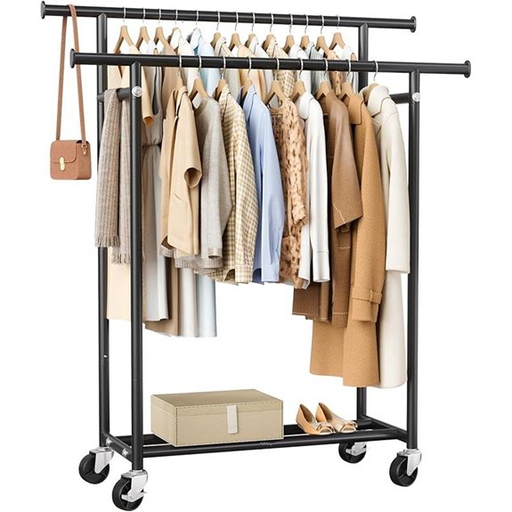 Double Rod Rolling Clothes Rack with Wheels