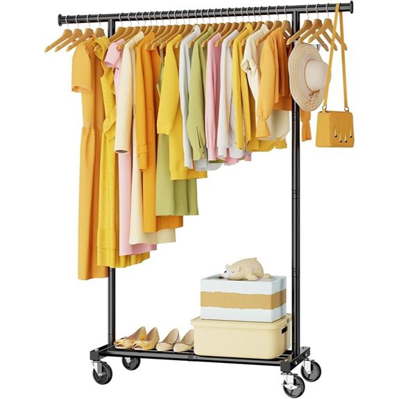 Portable Metal Clothes Rack with Wheels and Shelf