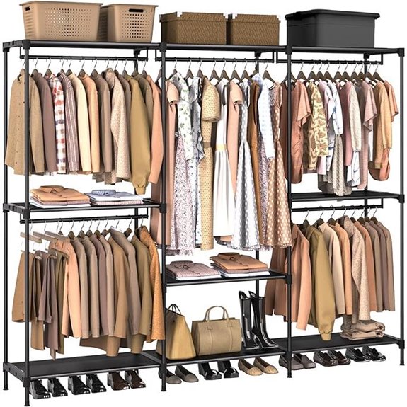 Portable Clothes Rack with Shelves and Rods