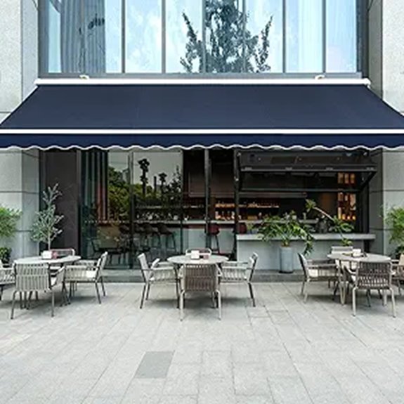 navy blue retractable awning