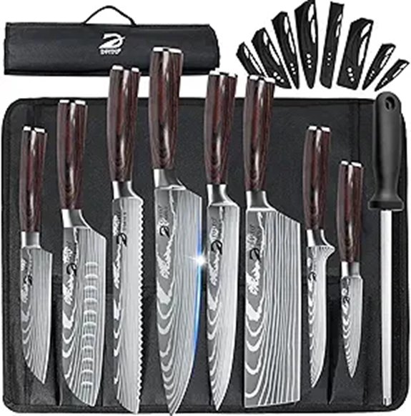 Dfito 9-Piece Chef Knife Set with Roll Bag