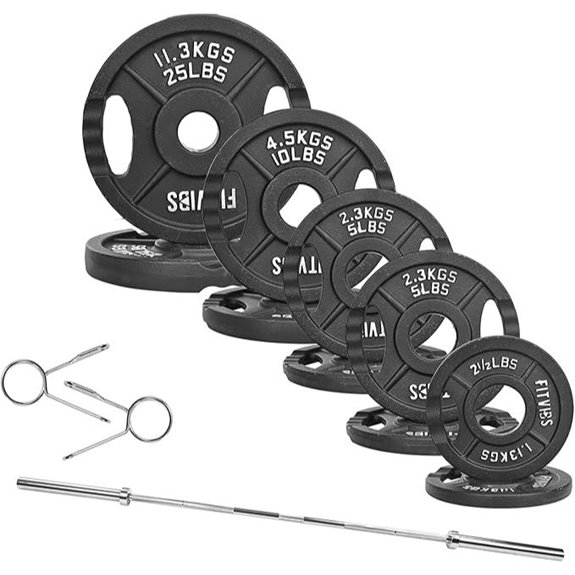 Fitvids Olympic 2-Inch Weight Plates & Barbell Set