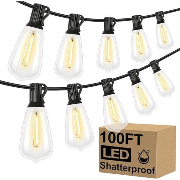Brightever 100FT LED Outdoor String Lights with Bulbs