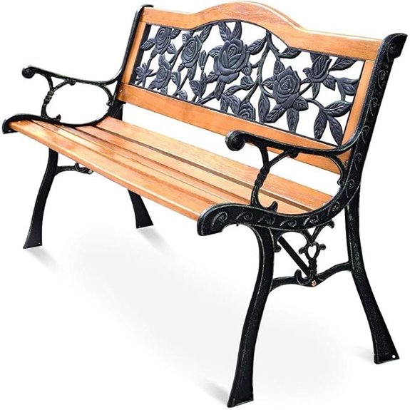 AFSTAR Outdoor Garden Bench with Rose Cast Backrest