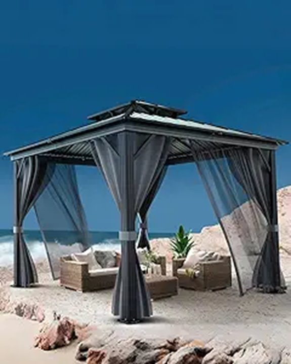 GarveeLife Outdoor Gazebo with Double Roof and Curtains