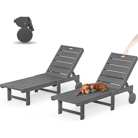 Outdoor Chaise Lounge Chairs Set of 2 with Wheels