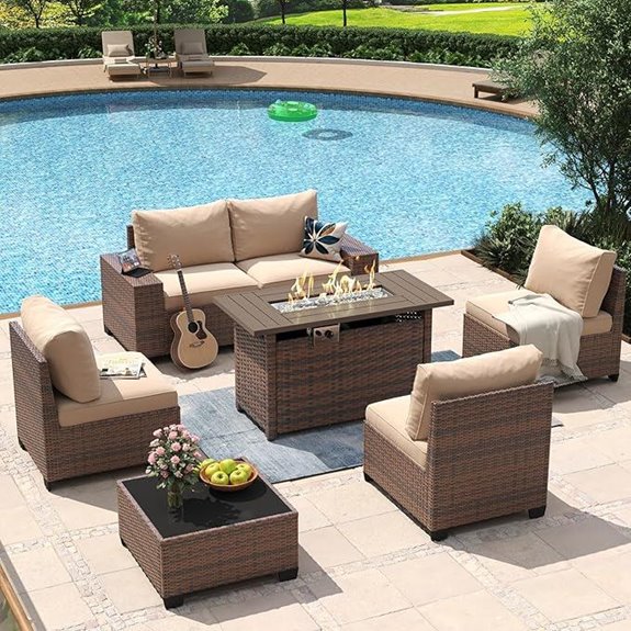 Aoxun 7 Piece Patio Furniture Set with Fire Pit