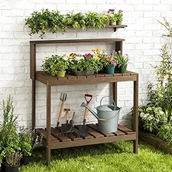 Psilvam Outdoor Potting Bench Table with Storage