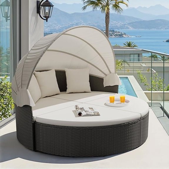 Devoko Outdoor Round Patio Daybed with Retractable Canopy