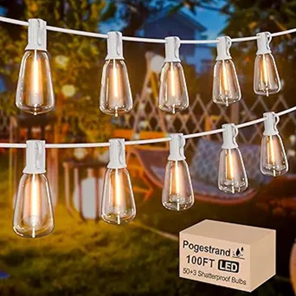 100ft LED Outdoor String Lights with Vintage Bulbs