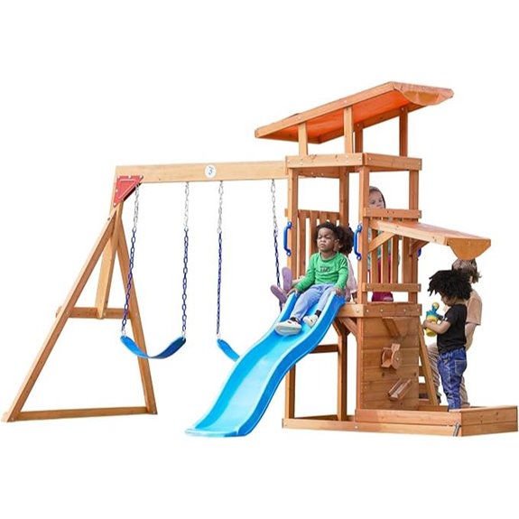 Dolphin Playground Outdoor Wooden Swing Set for Kids