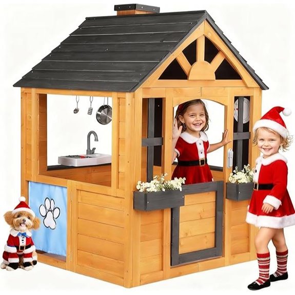 Kids Outdoor Wooden Playhouse with Kitchen and Accessories