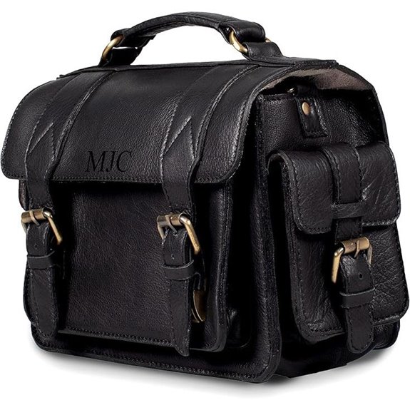 Black Leather Camera Bag with Custom Personalization