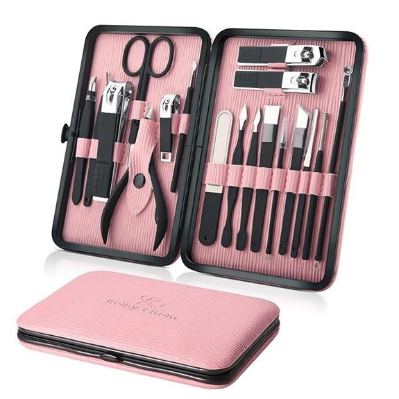 Professional Manicure Nail Clipper Kit (Pink 18 pcs)
