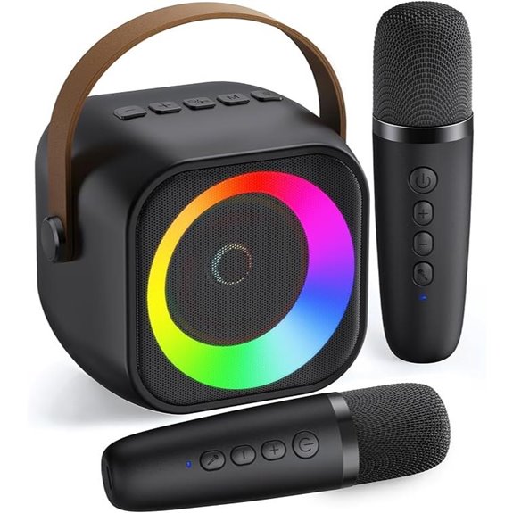 Mini Bluetooth Karaoke Machine with Microphones and Lights