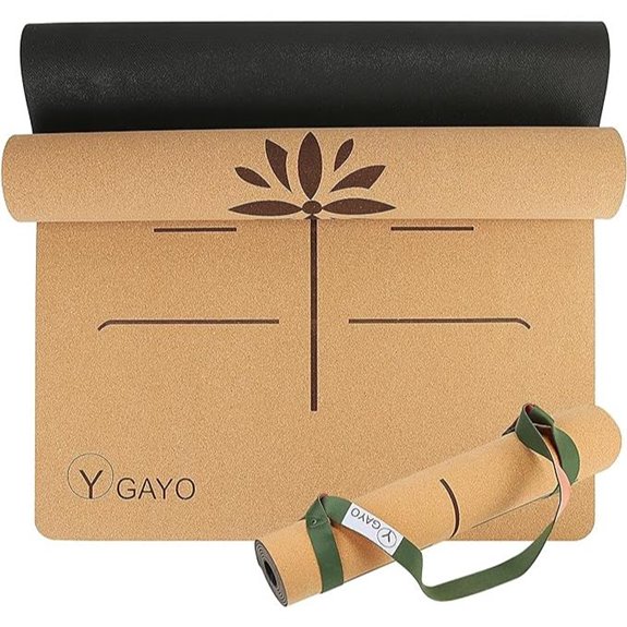 Y O Gayo Premium Yoga Cork Mat with Alignment Lines