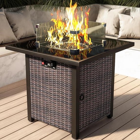 Propane Outdoor Fire Pit Table with Glass Wind Guard