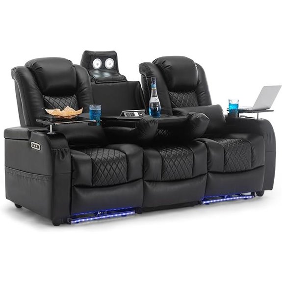 Home Theater Recliner Seats with Lighting and Tray (Set of 3)