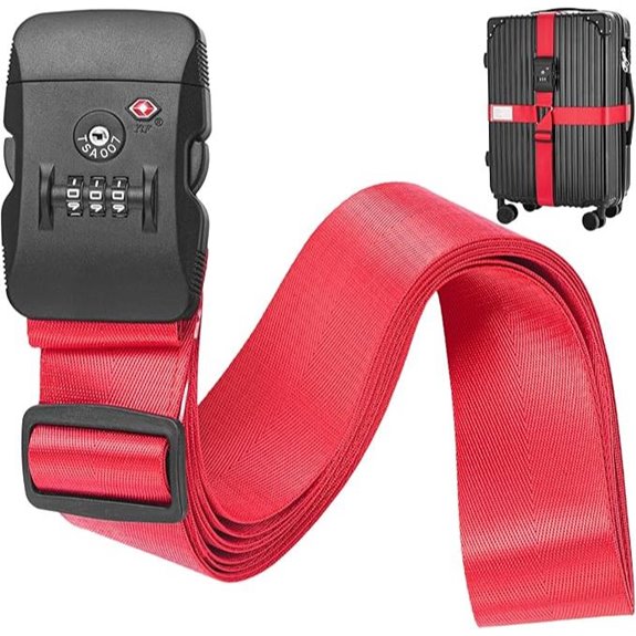 BlueCosto TSA Lock Luggage Strap 7-13 ft Red