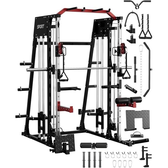 Red Black Smith Machine Cage with Lat Pulldown