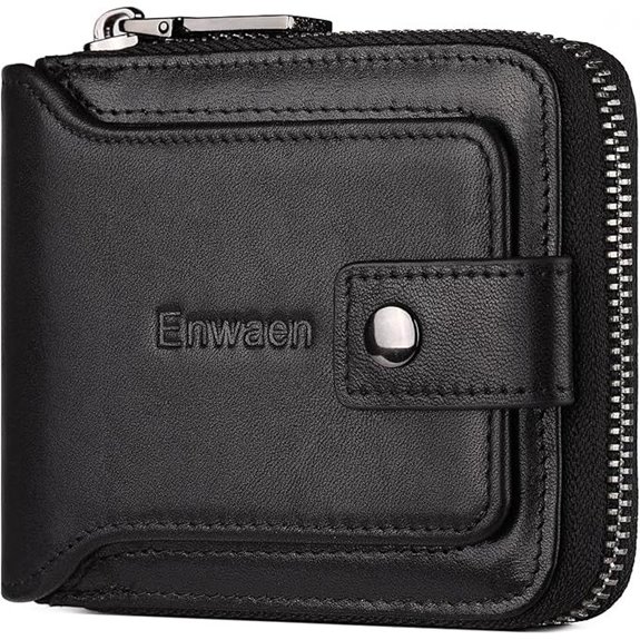 RFID Blocking Leather Zipper Bifold Wallet for Men