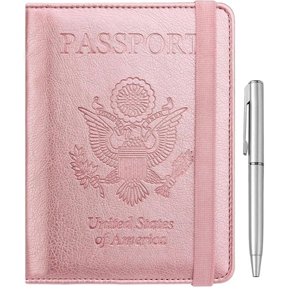WALNEW RFID Passport Holder with Pen and Elastic Closure